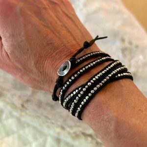 Chan Luu Black Leather Bracelet with Silver Accents